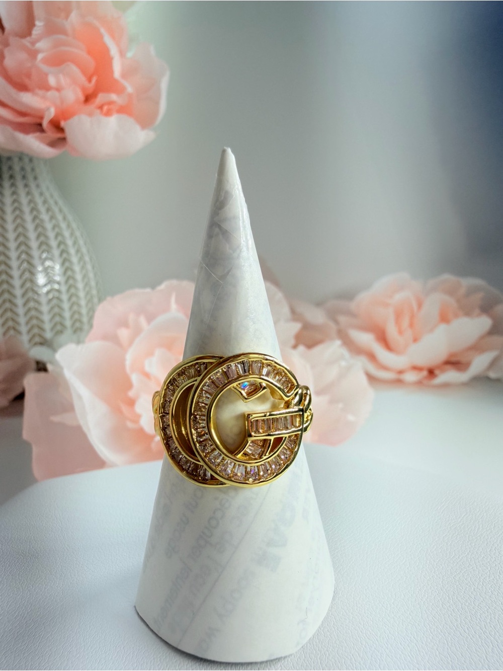 Stainless steel Gold Crystal Circle Statement Ring - Women Jewelry